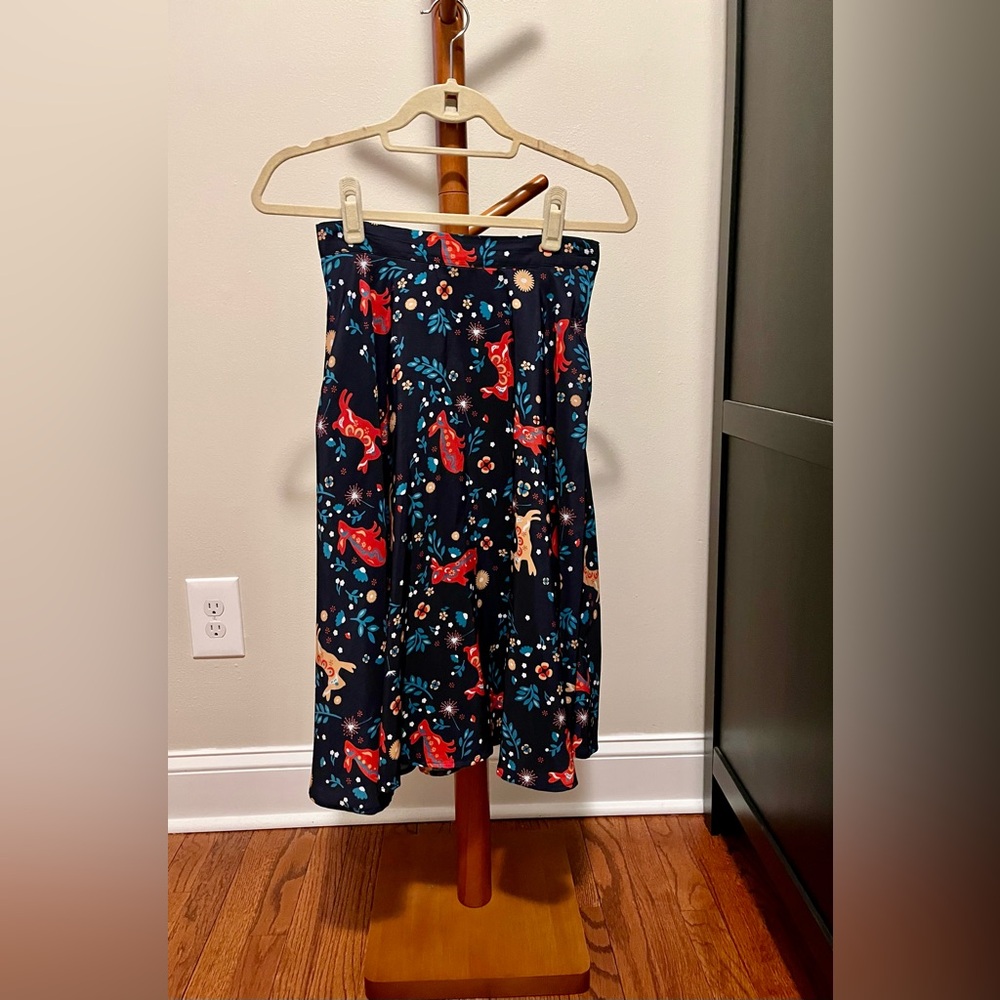 Modcloth Navy A-Line Skirt with Red and Yellow Bunnies